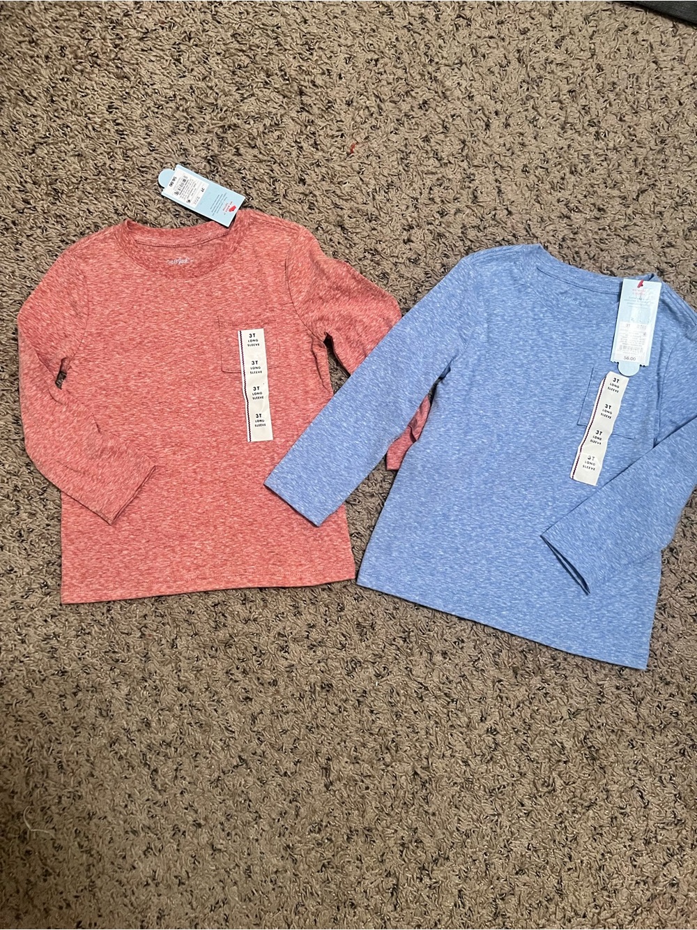 Kids Long-Sleeve Heathered Tops - Faded Red & Blue (2-Pack)
